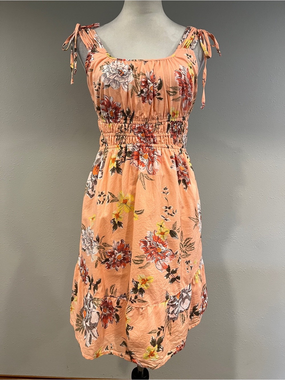 Maurices Floral Tie-Shoulder Peach sleeveless mini Sundress